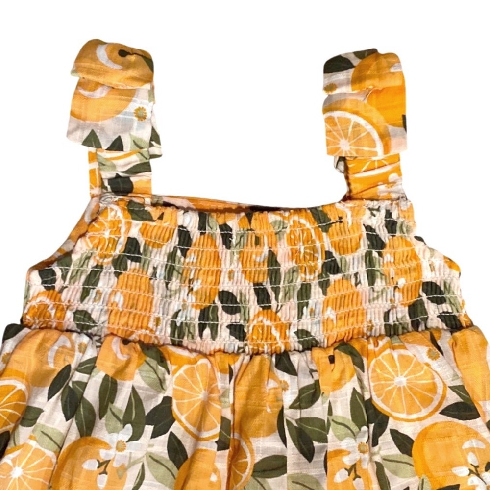 NEW SINCERELY JULES Eyelet Orange Citrus Print Smocked Tiered Dress Toddler 18M - Picture 7 of 11